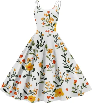 ADHOWBEW Beach Dresses for Women 2025 Sleeveless Sexy Round Neck Flowy Casual Tropical Print Plus Size Floral Dress