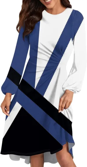 ADHOWBEW Dresses for Women 2025 Long Sleeve Round Neck Plus Size Sexy Trendy Casual Dresses