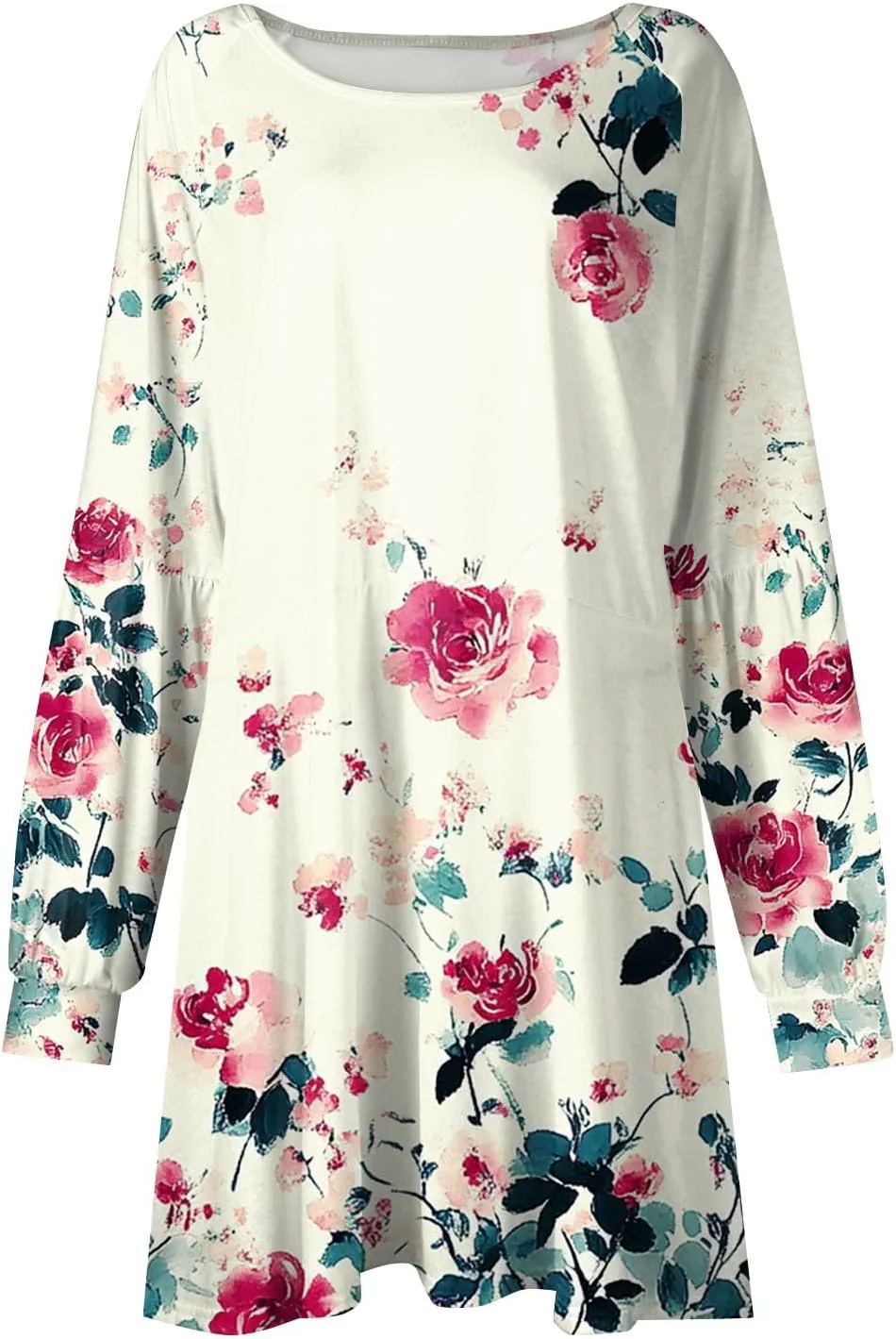 ADHOWBEW Summer Dresses for Women 2025 Long Sleeve Trendy Plus Size Sexy Casual Round Neck Midi Dresses