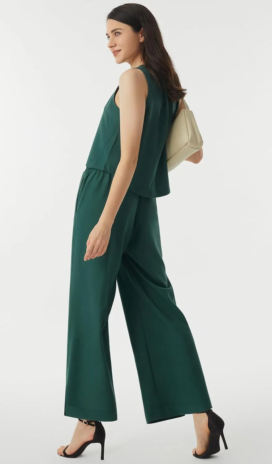 AFITNE Women's Summer 2 Piece Outfits Linen Sleeveless Tank Crop Top Wide Leg Pants Lounge Matching Sets
