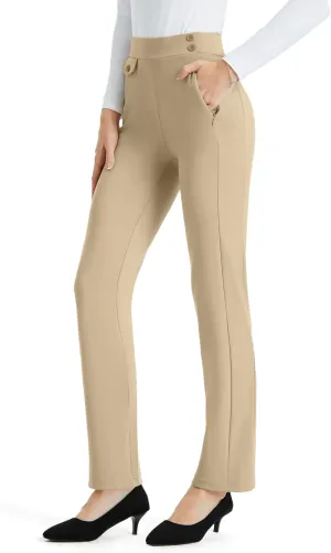 AFITNE Women's Yoga Dress Pants High Waist Pull On Stretchy Straight Leg Work Casual Slacks with Water-Repellent Fabric