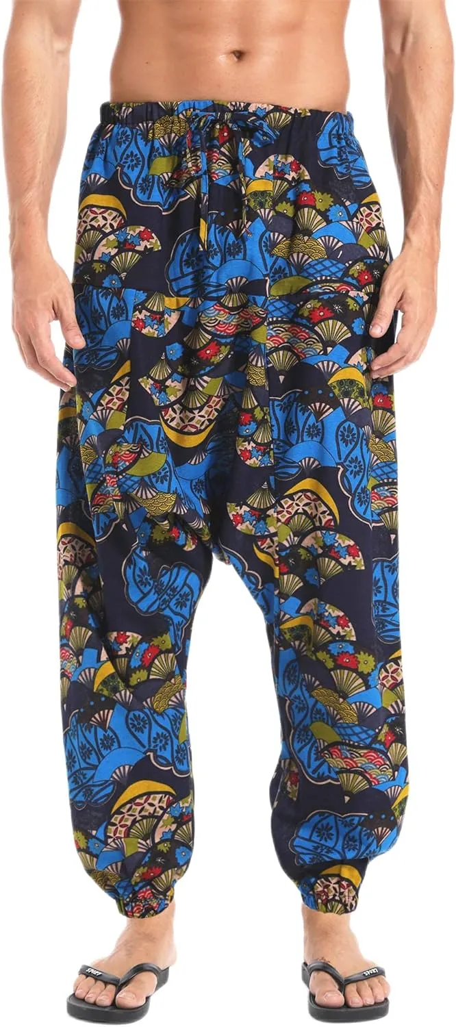 AITFINEISM Men's Drawstring Aladdin Hippie Harem Pants Loose Drop Crotch Trousers