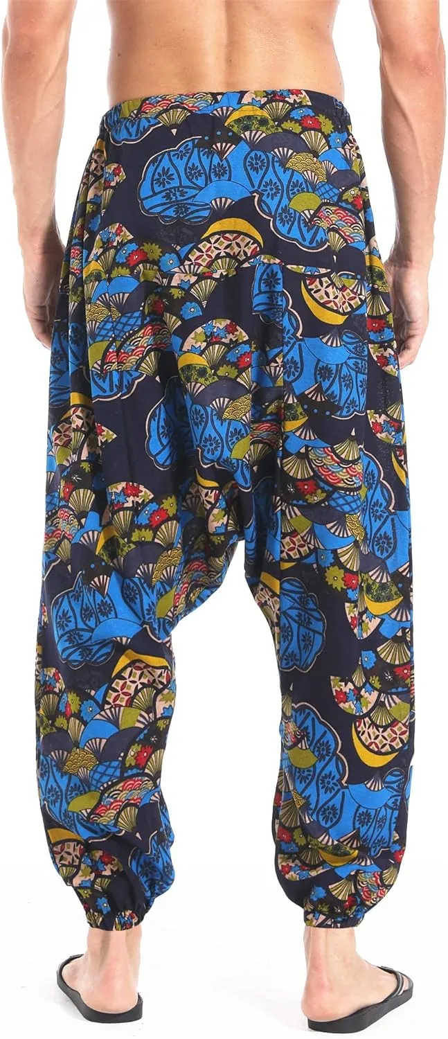 AITFINEISM Men's Drawstring Aladdin Hippie Harem Pants Loose Drop Crotch Trousers