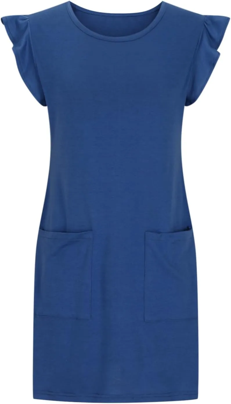 Akklian Women's Summer Dresses 2024 Beach Casual Ruffle Sleeveless Crewneck Tank Loose Mini Dress Sundress with Pocket S-XL