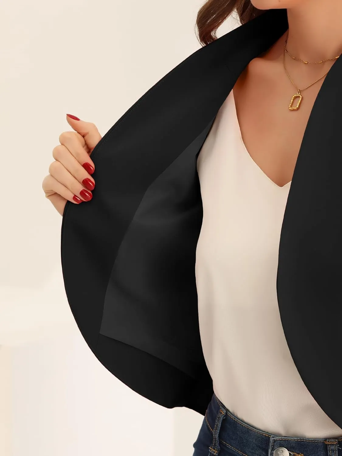 Allegra K Casual Business Cropped Blazer for Women's Short Sleeve Collarless Open Front Cardigan Work Jacket Shrug