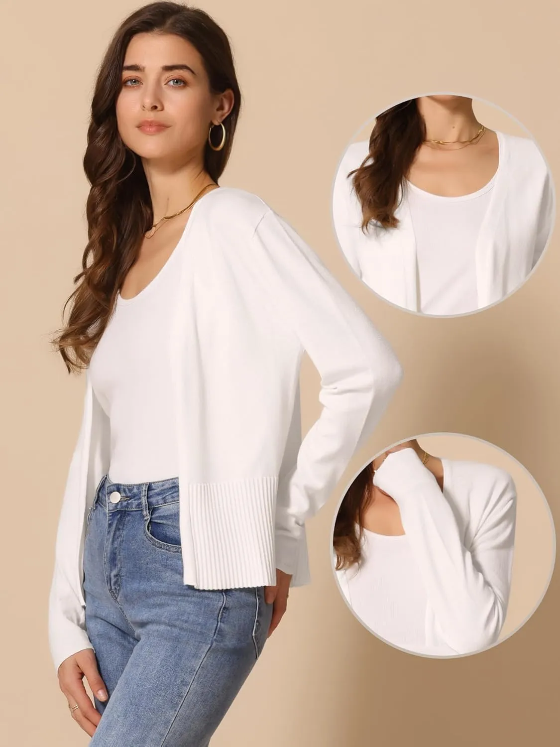 Allegra K Casual Knit Cardigan for Women's Open Front Long Sleeve Lightweight Outwear