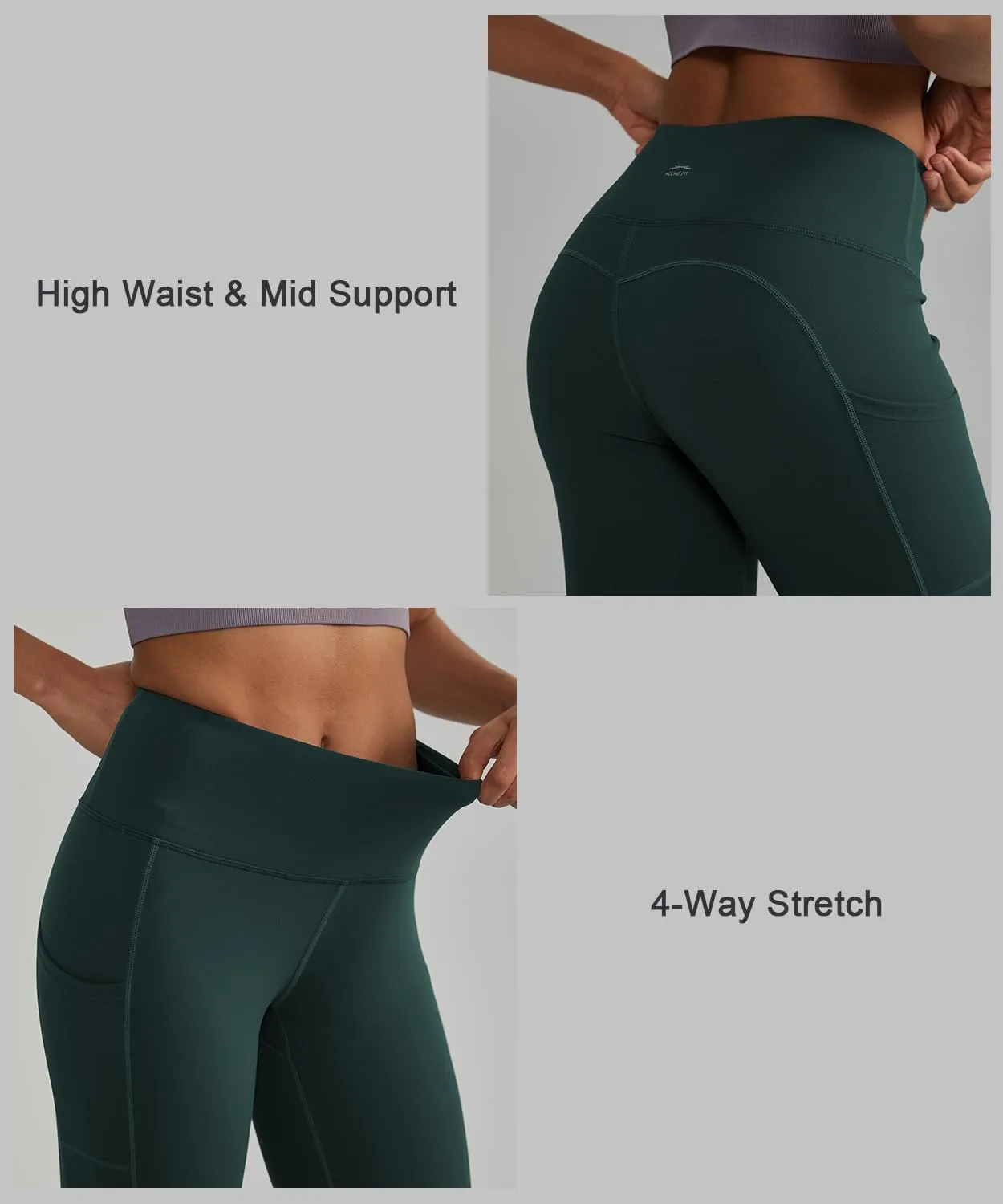 ALONG FIT Anti-Nail Leggings for Women, Non-See-Through Yoga Pants with Phone Pockets, Tummy Control Full-Length/Capri Tights