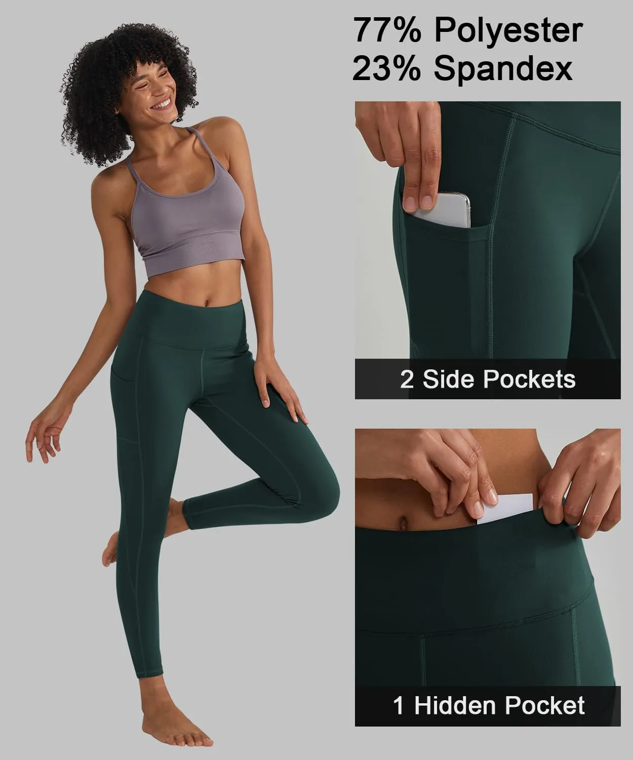 ALONG FIT Anti-Nail Leggings for Women, Non-See-Through Yoga Pants with Phone Pockets, Tummy Control Full-Length/Capri Tights