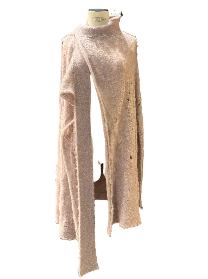 Alpaca Distressed spider lace cardigan -Washed Pink