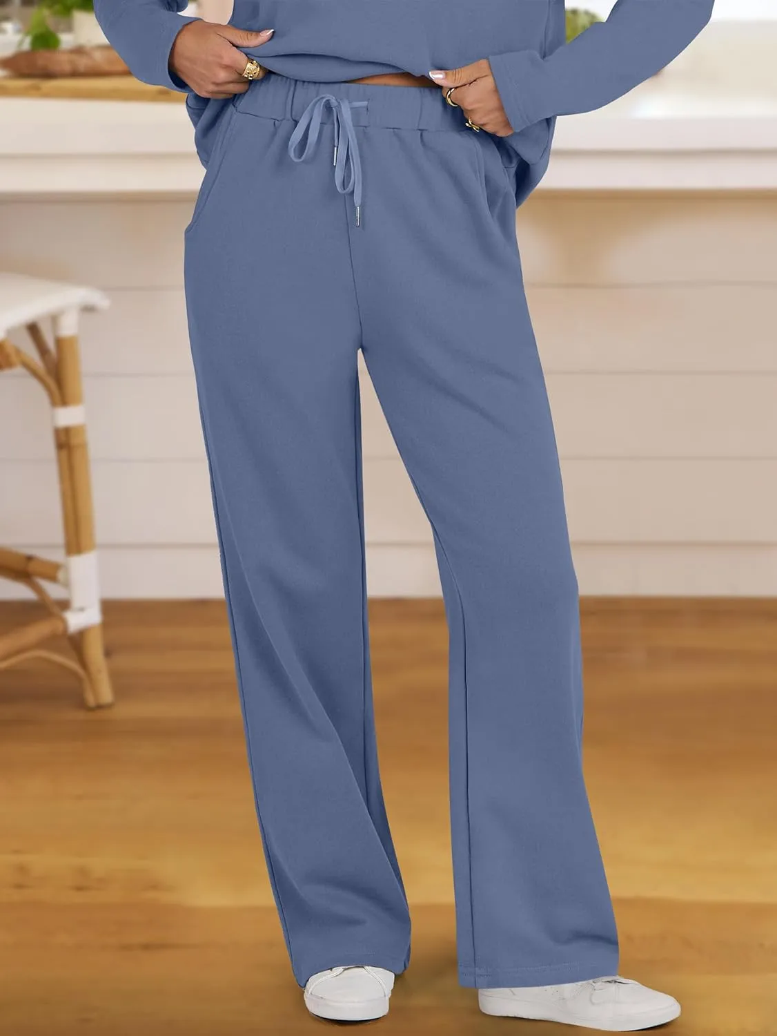 ANRABESS Lounge Sets for Women 2 Piece Outfits Sweatsuit Set Fall V Neck Sweatshirts Wide Leg Pants Tracksuits