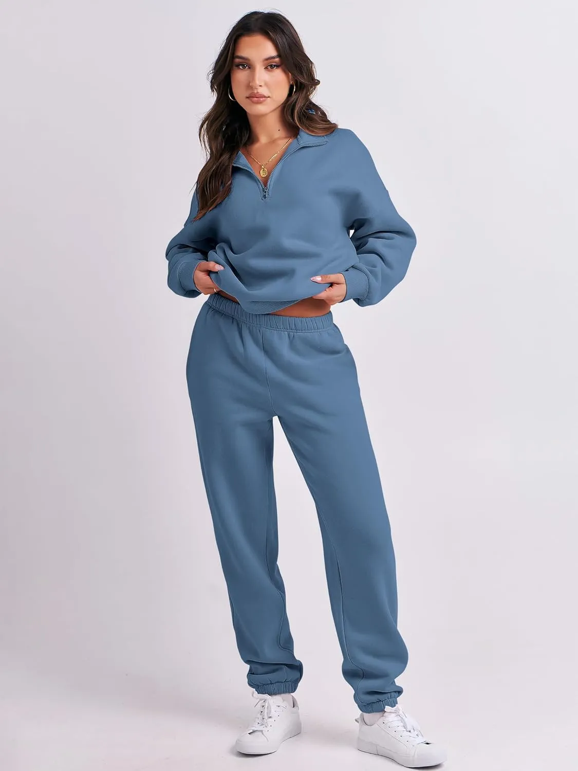 ANRABESS Women 2 Piece Outfits Sweatsuit Oversized Half Zip Sweatshirt Jogger Sweatpants Tracksuit Lounge Set 2024 Clothes