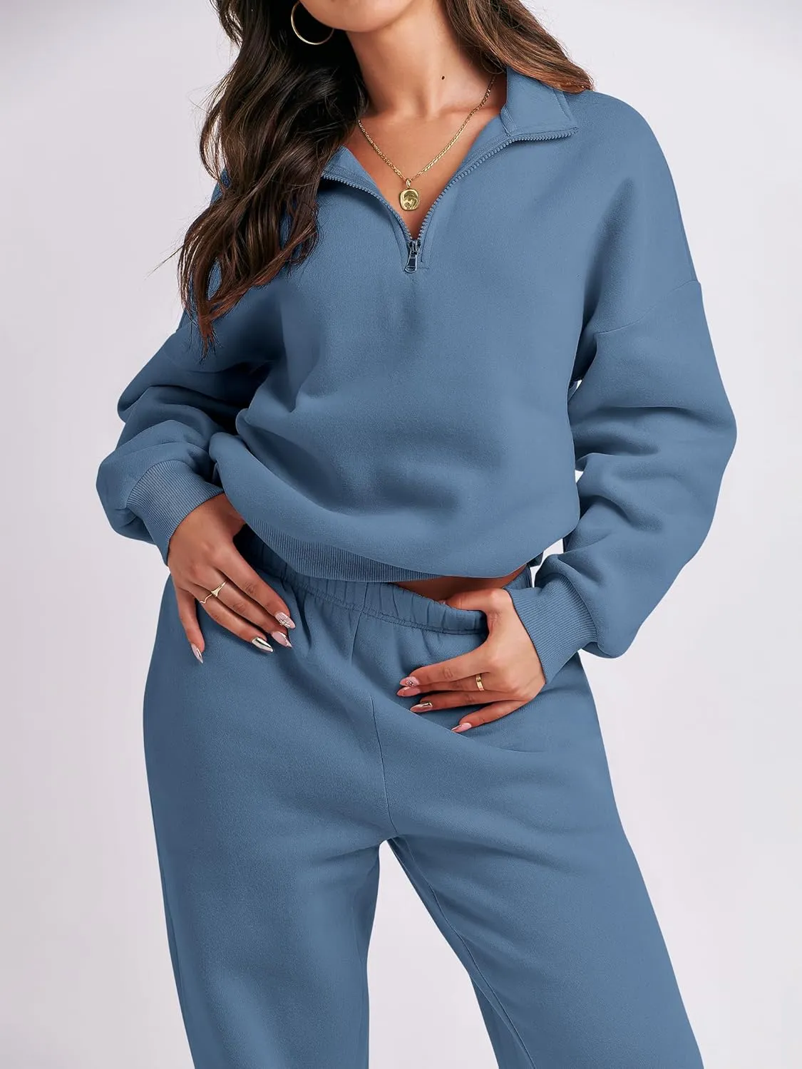 ANRABESS Women 2 Piece Outfits Sweatsuit Oversized Half Zip Sweatshirt Jogger Sweatpants Tracksuit Lounge Set 2024 Clothes