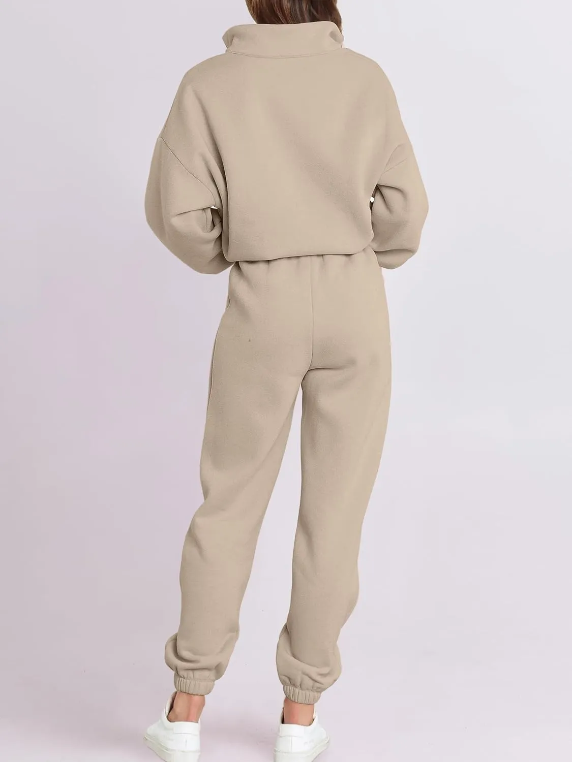 ANRABESS Women 2 Piece Outfits Sweatsuit Oversized Half Zip Sweatshirt Jogger Sweatpants Tracksuit Lounge Set 2025 Clothes