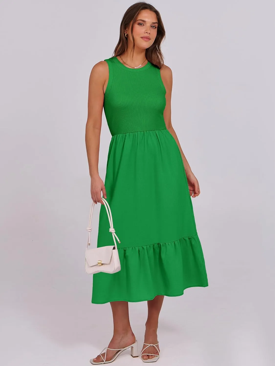 ANRABESS Women Midi Dresses 2025 Summer Casual Sleeveless Sundress High Neck Tank Top Racerback Flowy Beach Dress  Pockets