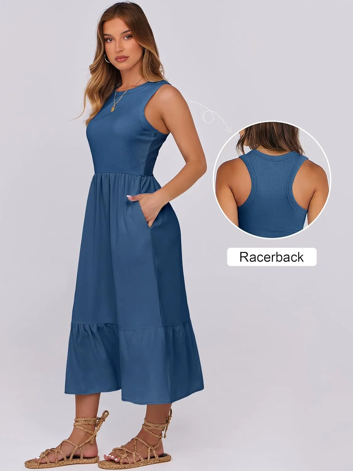 ANRABESS Women Midi Dresses 2025 Summer Casual Sleeveless Sundress High Neck Tank Top Racerback Flowy Beach Dress  Pockets
