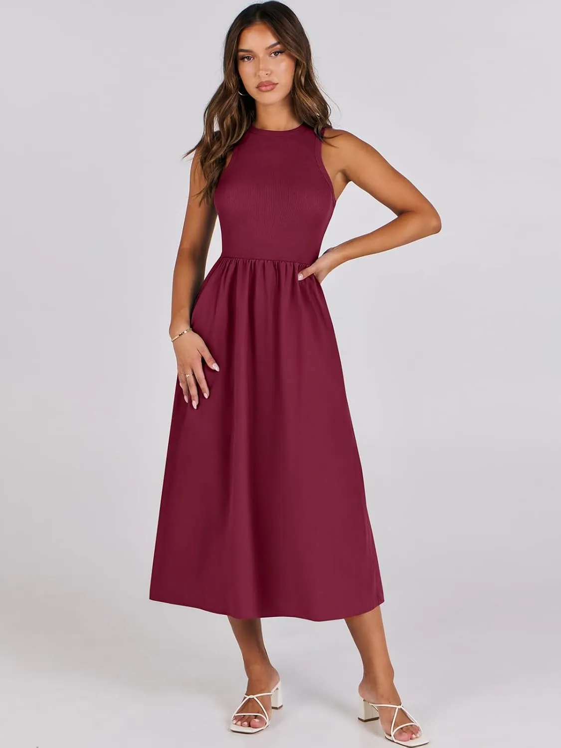 ANRABESS Womens 2025 Summer Casual Maxi Dress A line Tiered Flowy Short Sleeve Crewneck T Shirt Beach Travel Long Dresses