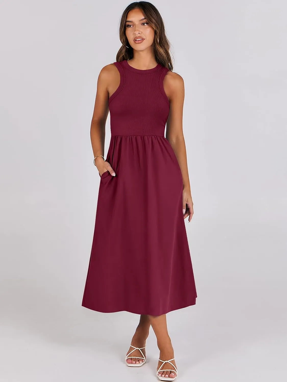 ANRABESS Womens 2025 Summer Casual Maxi Dress A line Tiered Flowy Short Sleeve Crewneck T Shirt Beach Travel Long Dresses