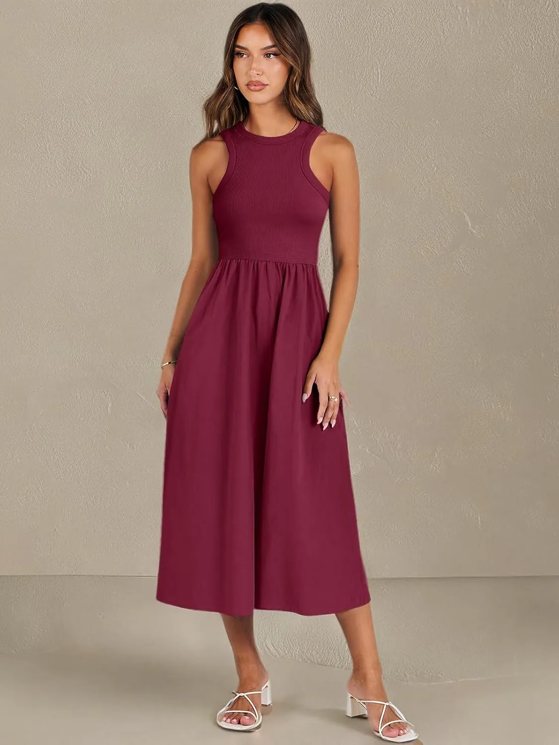 ANRABESS Womens 2025 Summer Casual Maxi Dress A line Tiered Flowy Short Sleeve Crewneck T Shirt Beach Travel Long Dresses