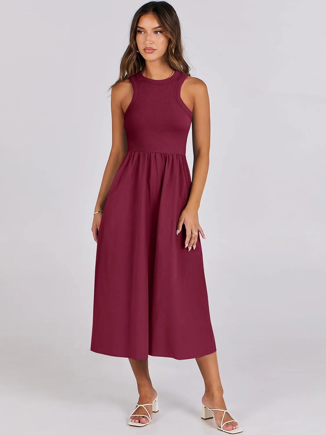 ANRABESS Womens 2025 Summer Casual Maxi Dress A line Tiered Flowy Short Sleeve Crewneck T Shirt Beach Travel Long Dresses