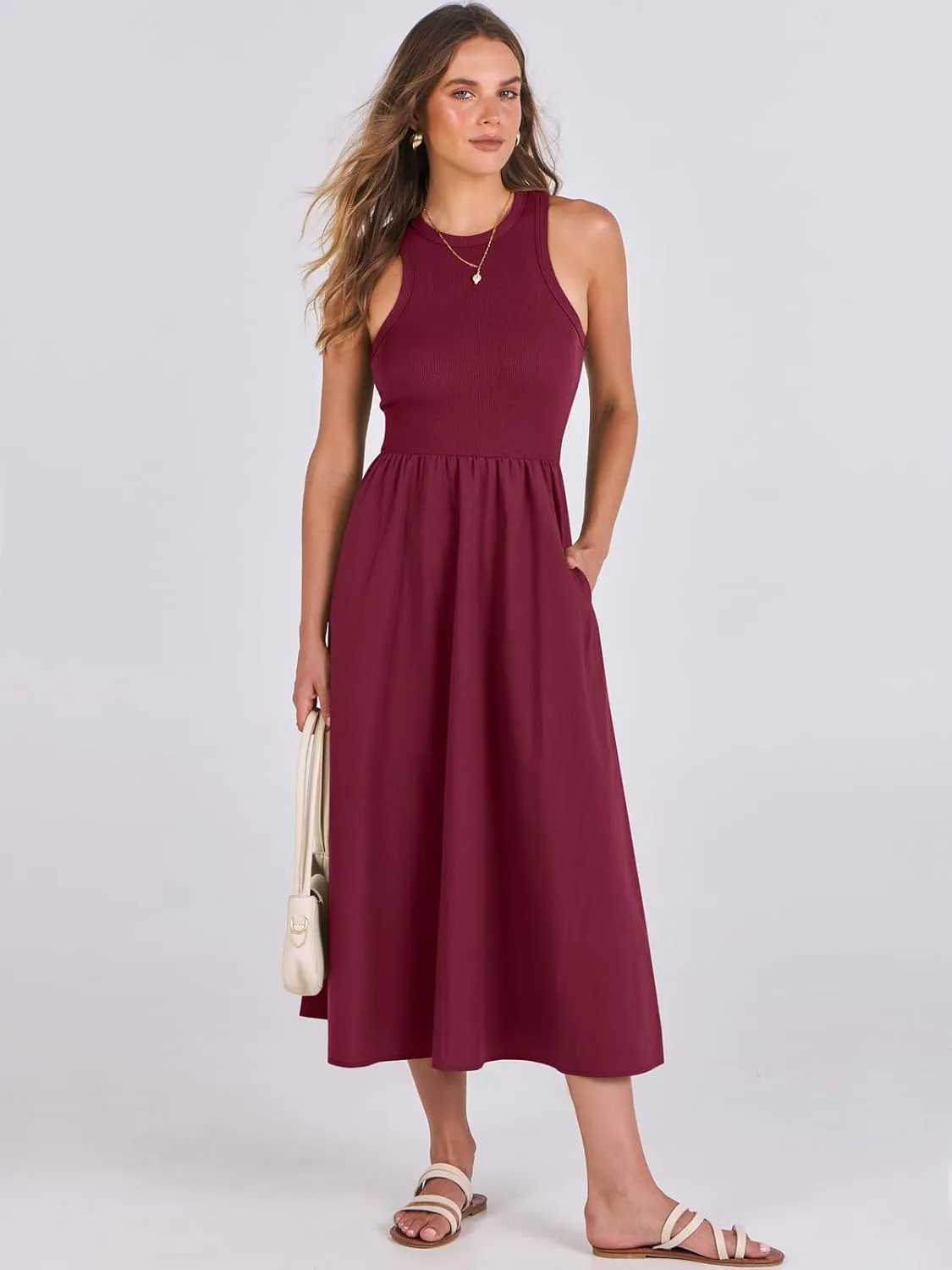 ANRABESS Womens 2025 Summer Casual Maxi Dress A line Tiered Flowy Short Sleeve Crewneck T Shirt Beach Travel Long Dresses