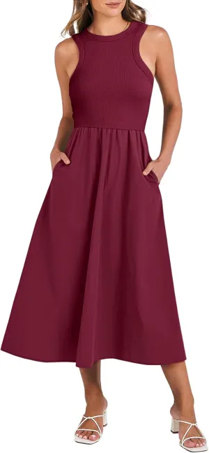 ANRABESS Womens 2025 Summer Casual Maxi Dress A line Tiered Flowy Short Sleeve Crewneck T Shirt Beach Travel Long Dresses