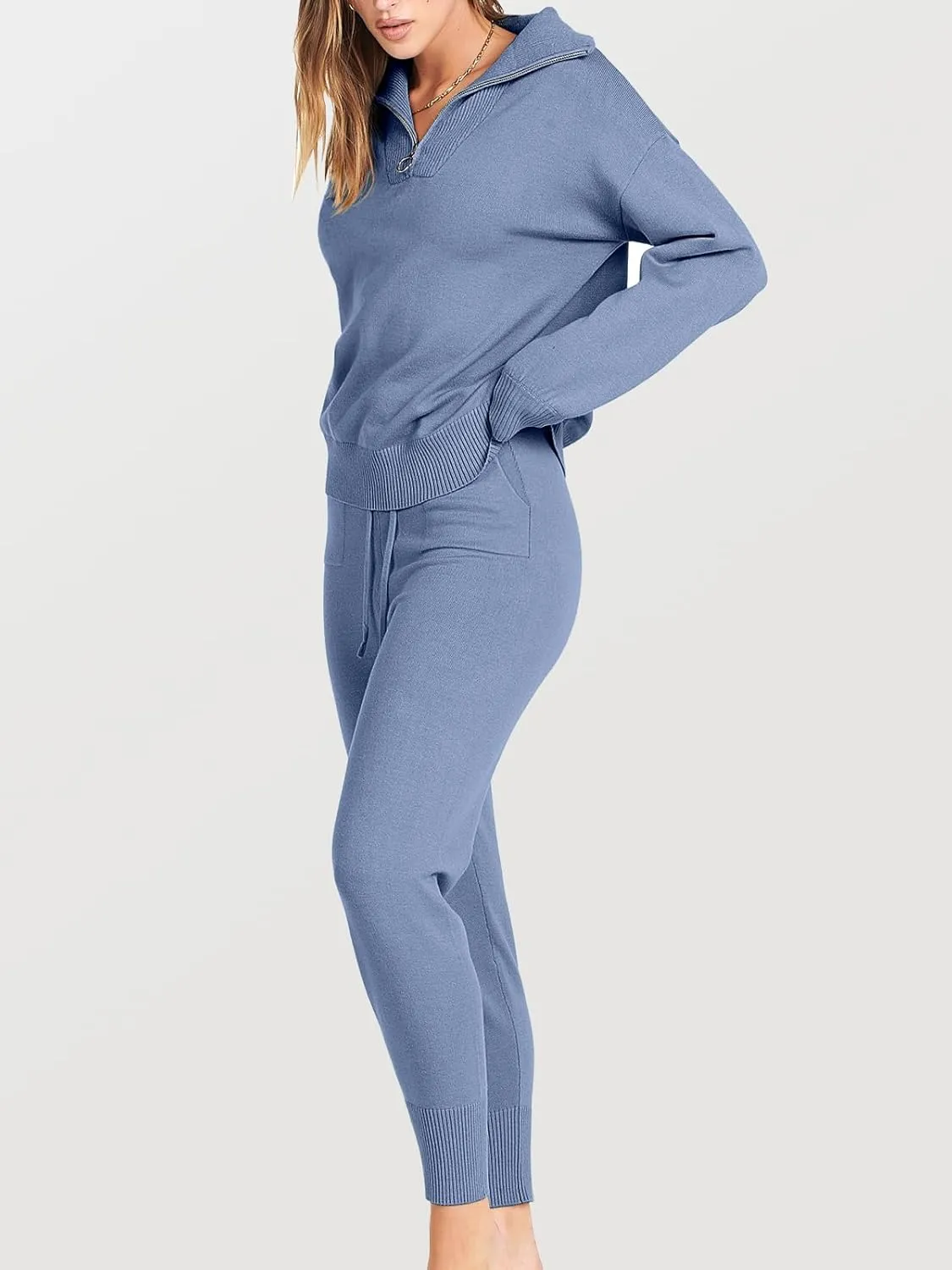 ANRABESS Women's Two Piece Outfits Sweater Sets Long Sleeve Zip Up Knit Pullover Jogger Pants Tracksuit 2024 Fall Lounge Sets