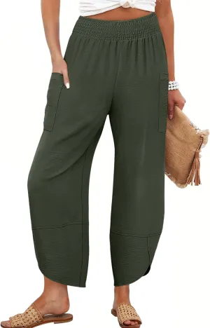 ANRABESS Womens Wide Leg Palazzo Capri Pants 2025 Summer Casual Loose High Waisted Lounge Flowy Cropped Beach Work Trousers