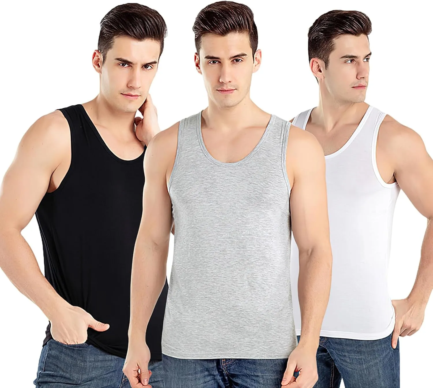 ANUFER Mens Plus Size 3 Pack Soft Stretchy Vests Tank Tops Plain Sleeveless Undershirts Gym Workout Tops