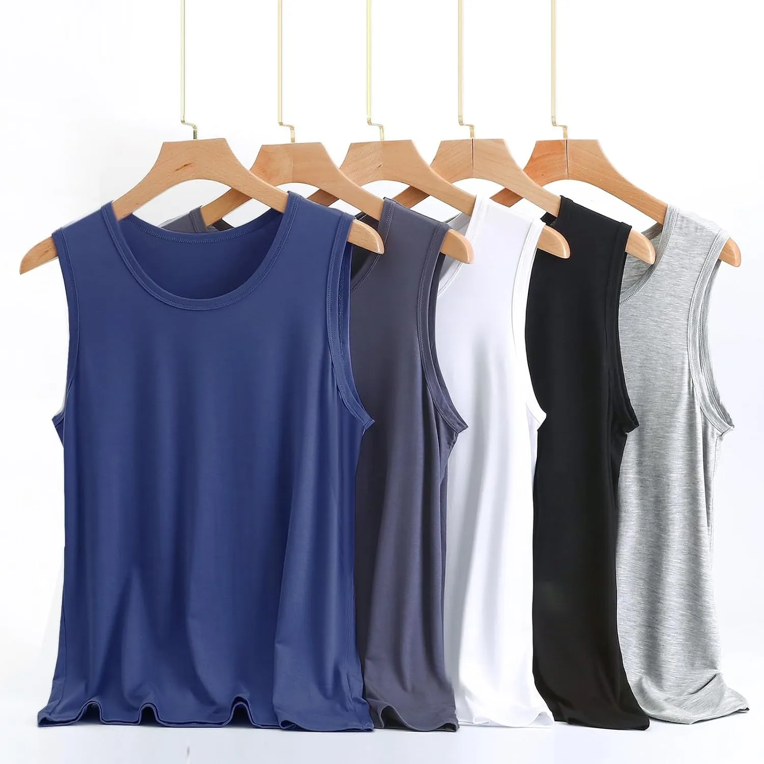 ANUFER Mens Plus Size 3 Pack Soft Stretchy Vests Tank Tops Plain Sleeveless Undershirts Gym Workout Tops