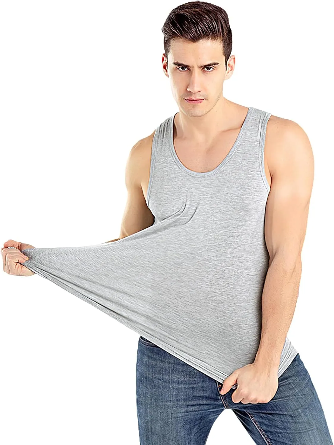 ANUFER Mens Plus Size 3 Pack Soft Stretchy Vests Tank Tops Plain Sleeveless Undershirts Gym Workout Tops