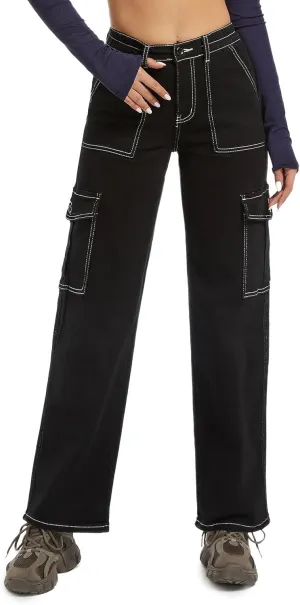 Aodrusa Brown Pants for Women High Waisted Stretch Straight Leg Cargo Pants with Pockets Trendy Trousers
