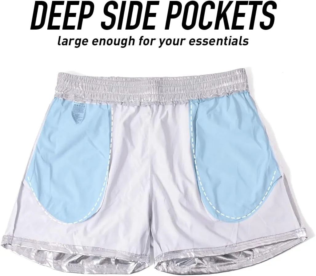 Arjen Kroos Men's Metallic Shorts Sexy Rave Hot Short with Side Pockets and Drawstrings