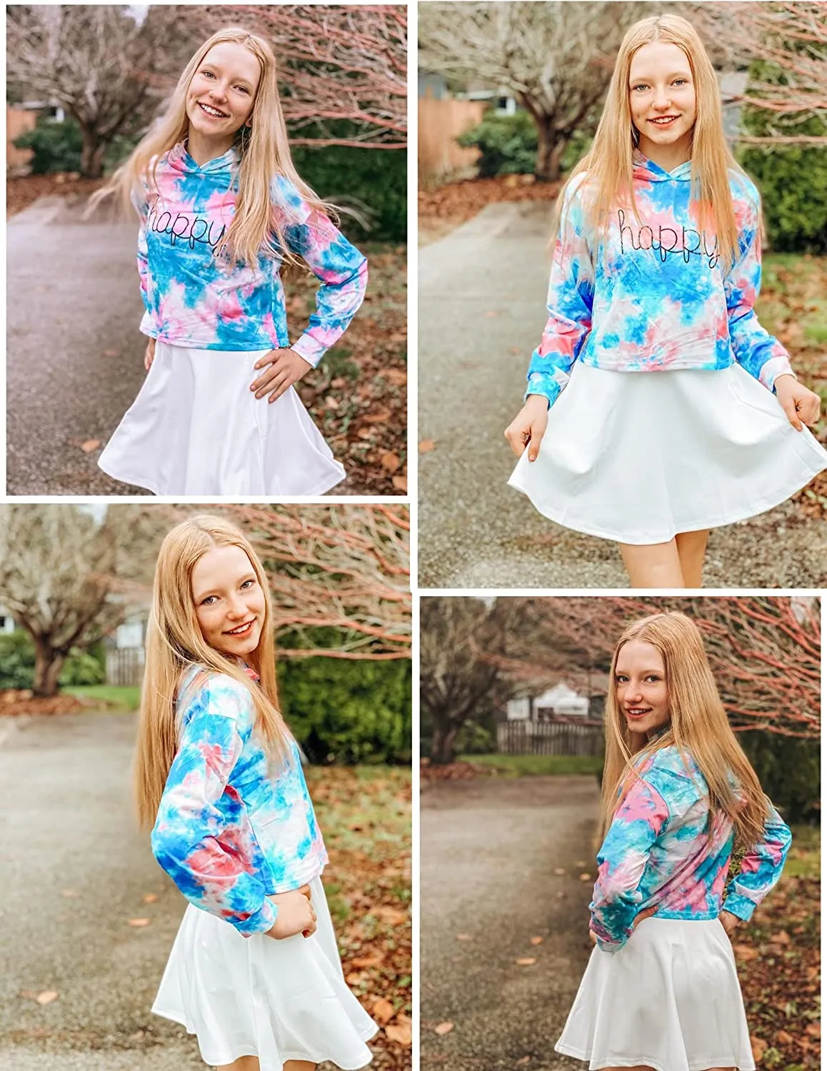 Arshiner Girls Crop Tops Tie-Dye Hoodies Kids Long Sleeve Sweatshirts