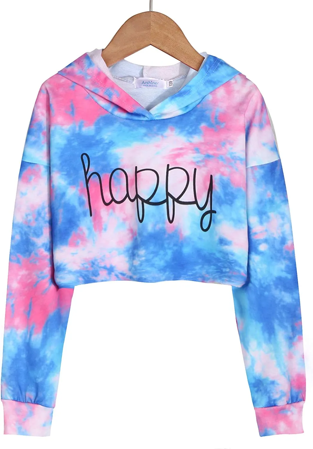 Arshiner Girls Crop Tops Tie-Dye Hoodies Kids Long Sleeve Sweatshirts