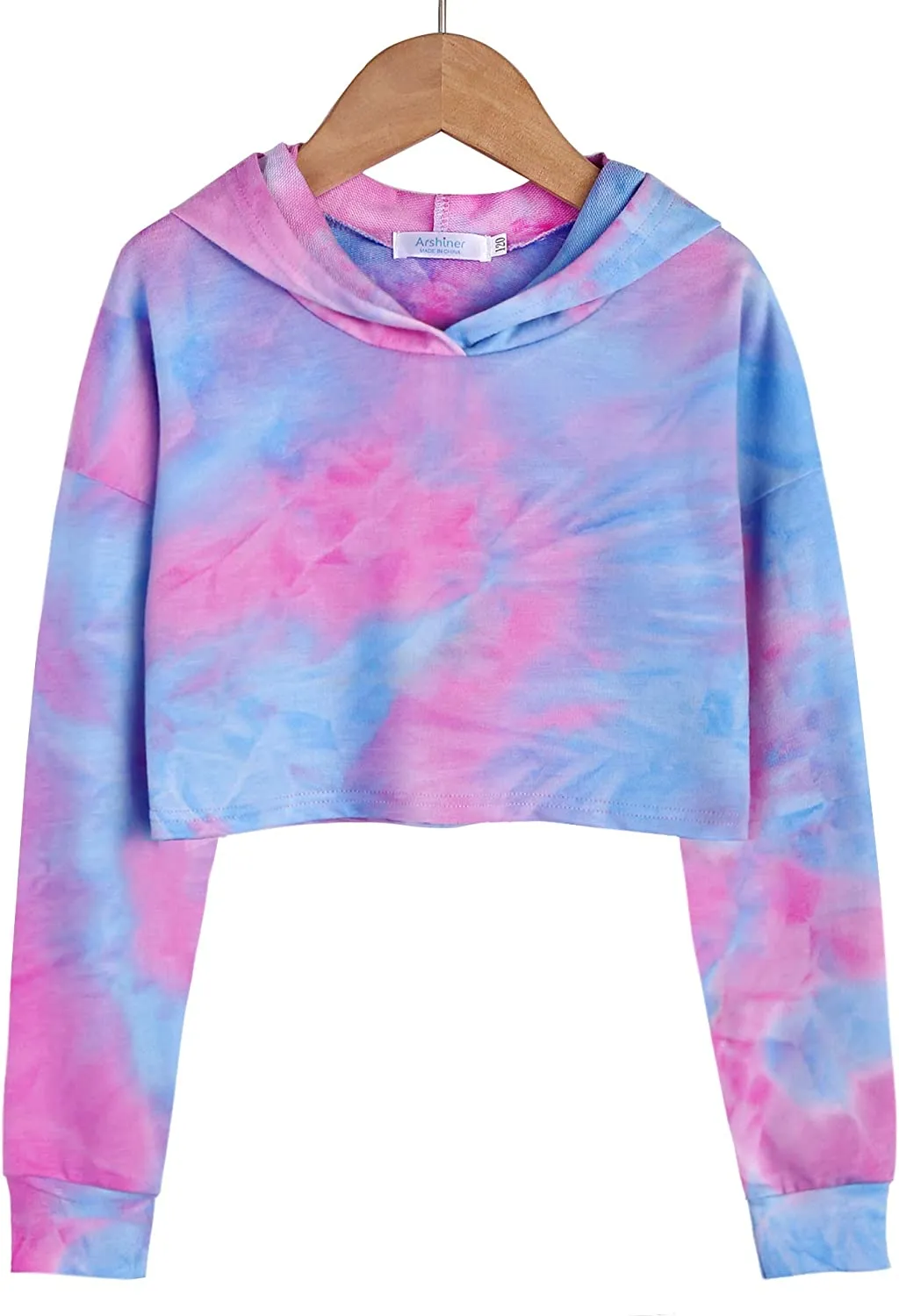 Arshiner Girls Crop Tops Tie-Dye Hoodies Kids Long Sleeve Sweatshirts