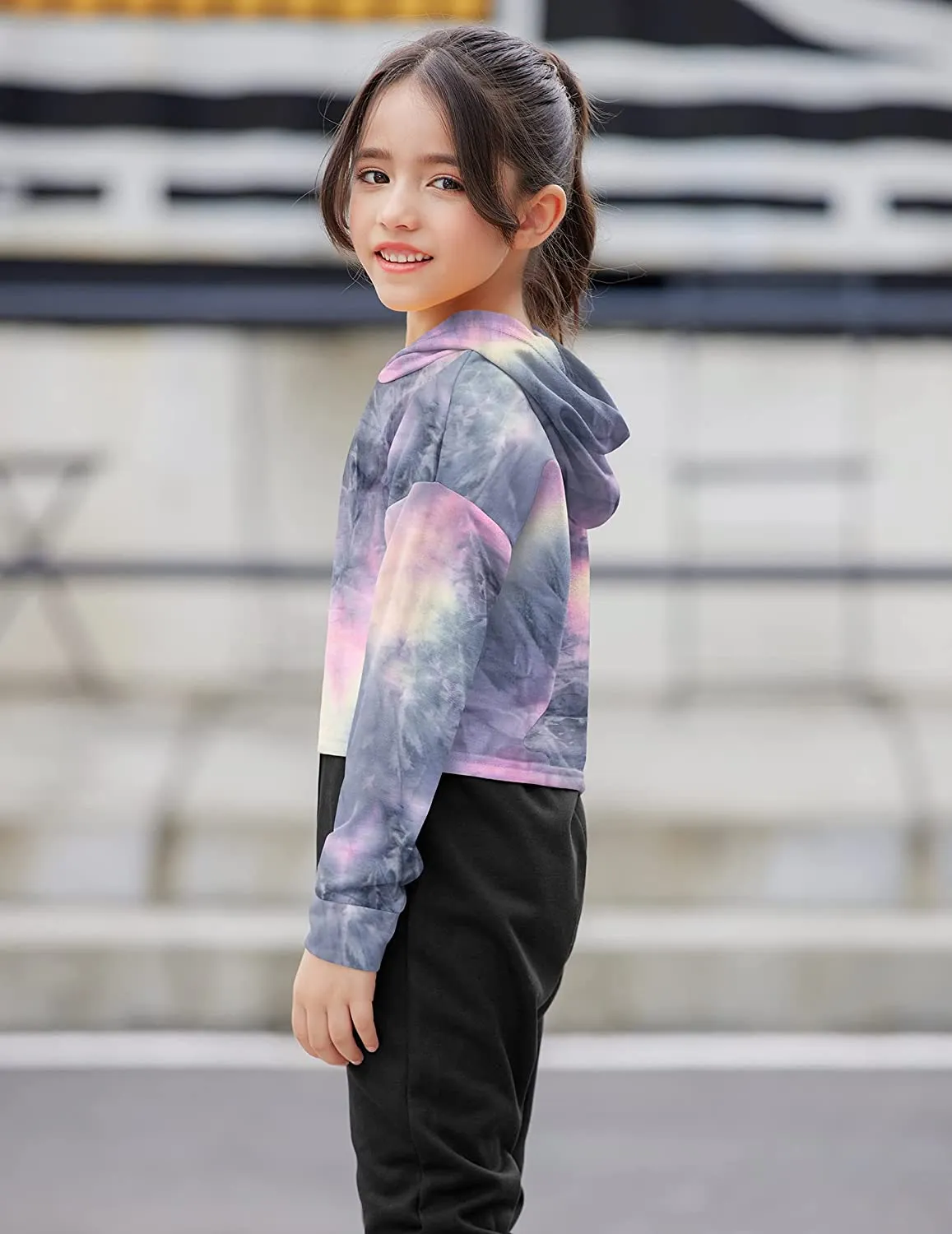 Arshiner Girls Crop Tops Tie-Dye Hoodies Kids Long Sleeve Sweatshirts