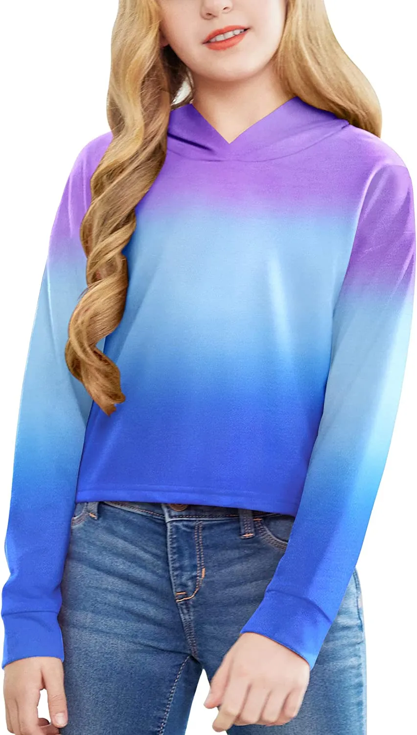 Arshiner Girls Crop Tops Tie-Dye Hoodies Kids Long Sleeve Sweatshirts