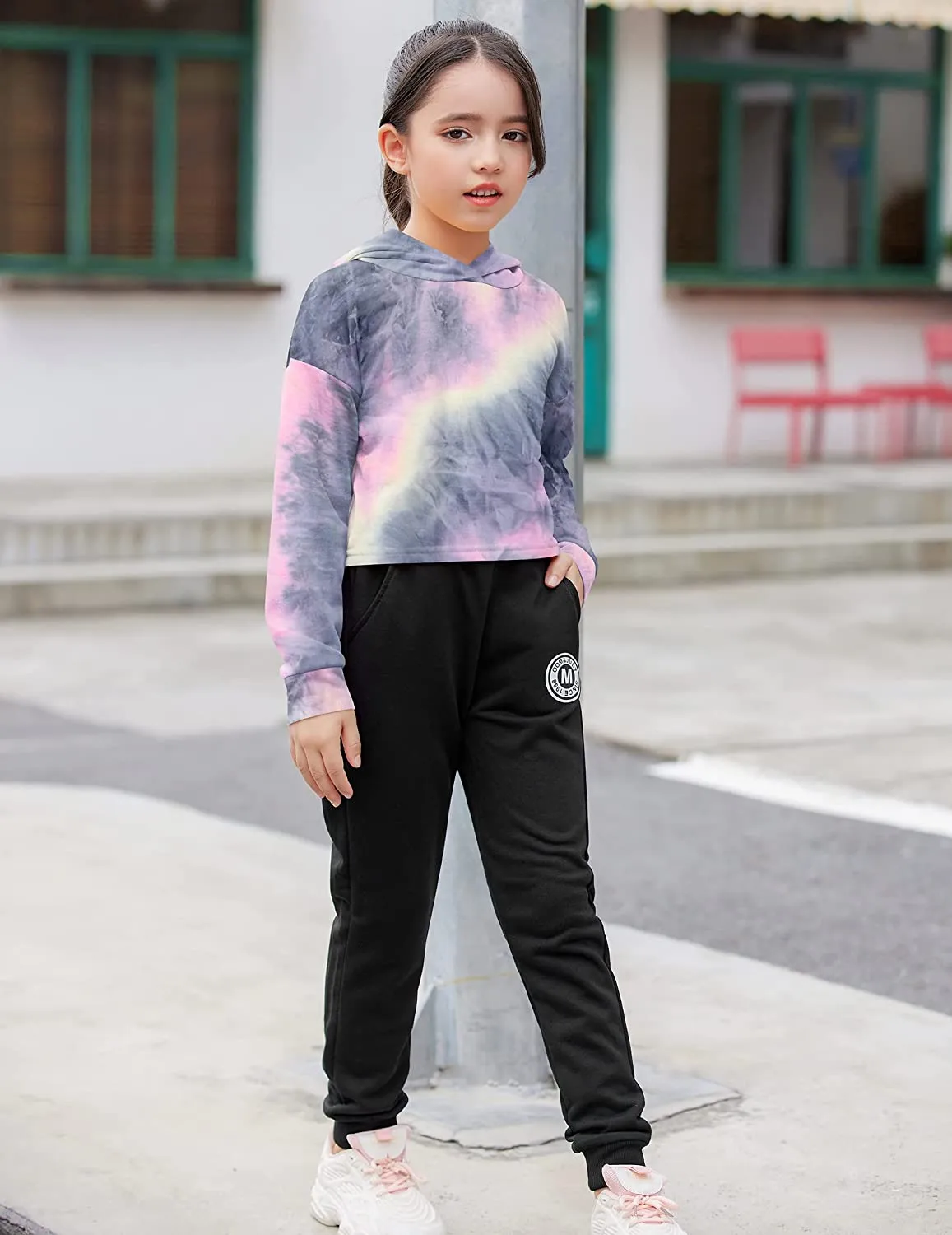 Arshiner Girls Crop Tops Tie-Dye Hoodies Kids Long Sleeve Sweatshirts