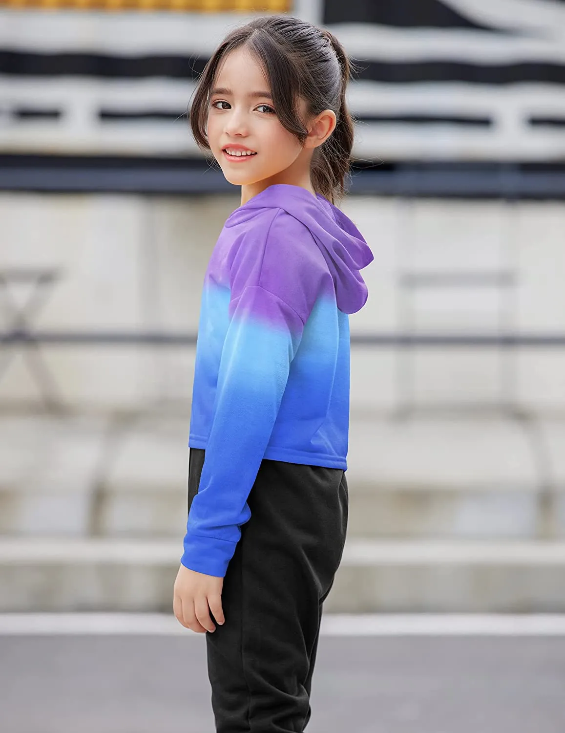 Arshiner Girls Crop Tops Tie-Dye Hoodies Kids Long Sleeve Sweatshirts