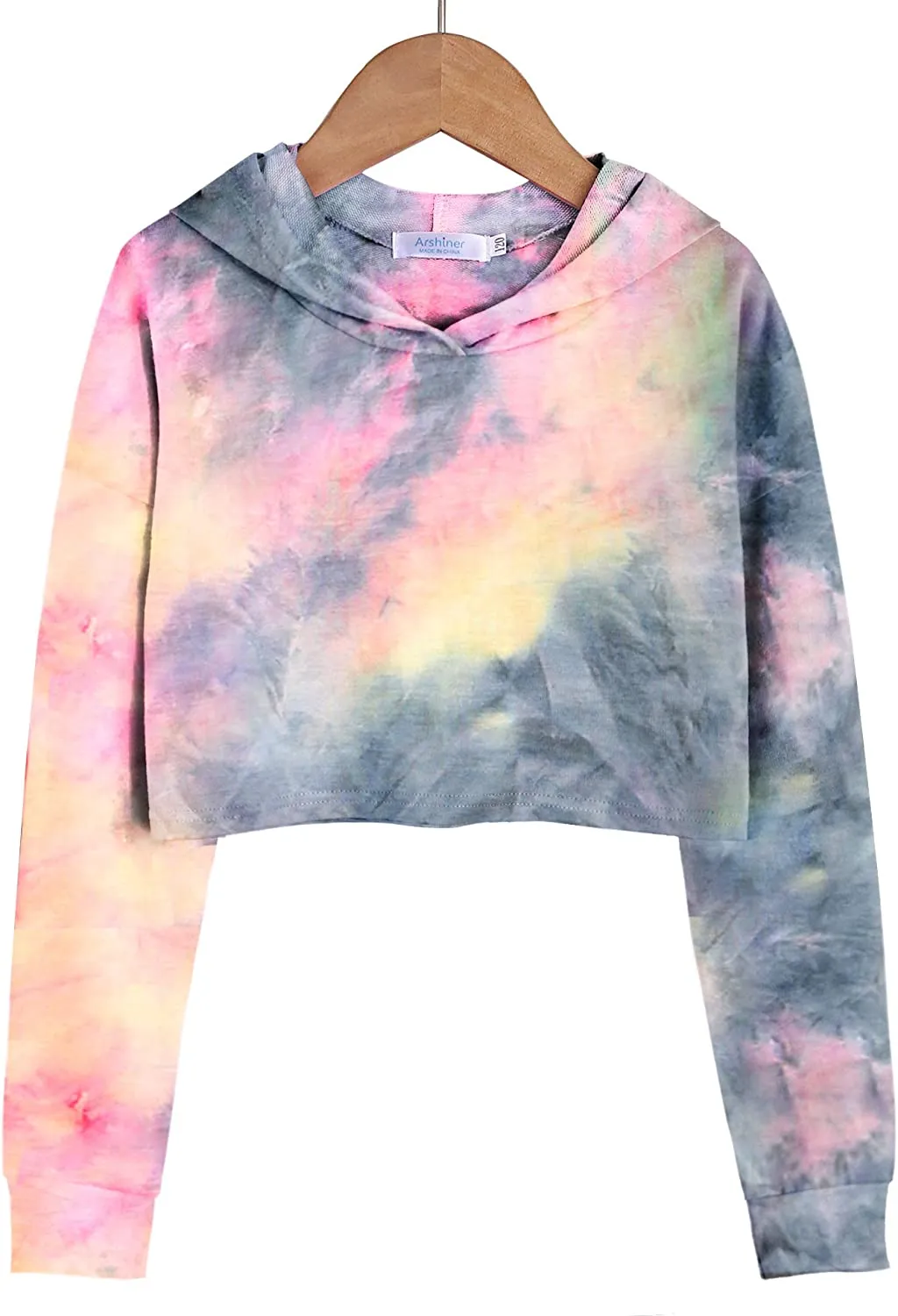 Arshiner Girls Crop Tops Tie-Dye Hoodies Kids Long Sleeve Sweatshirts