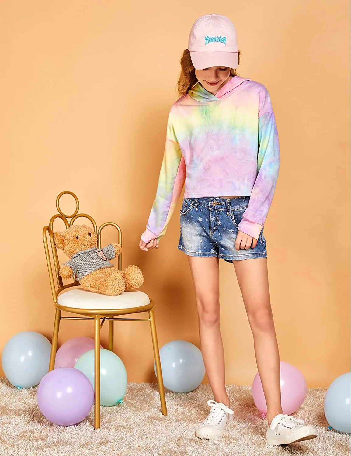 Arshiner Girls Crop Tops Tie-Dye Hoodies Kids Long Sleeve Sweatshirts