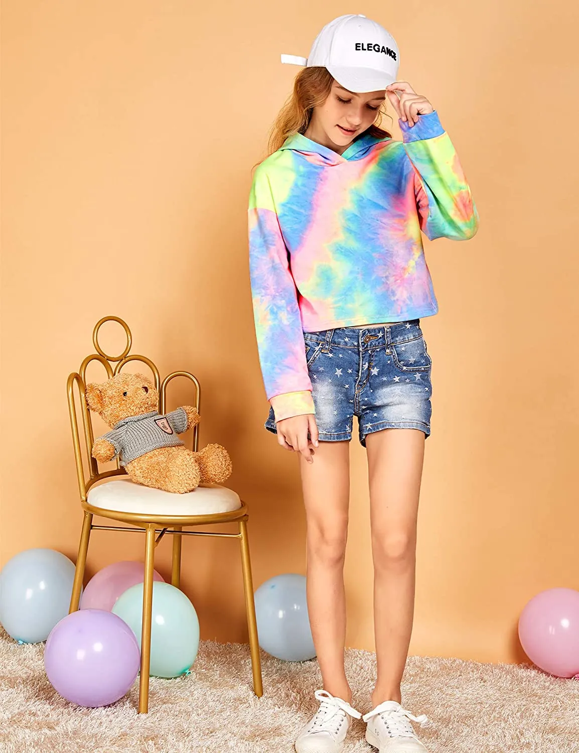 Arshiner Girls Crop Tops Tie-Dye Hoodies Kids Long Sleeve Sweatshirts