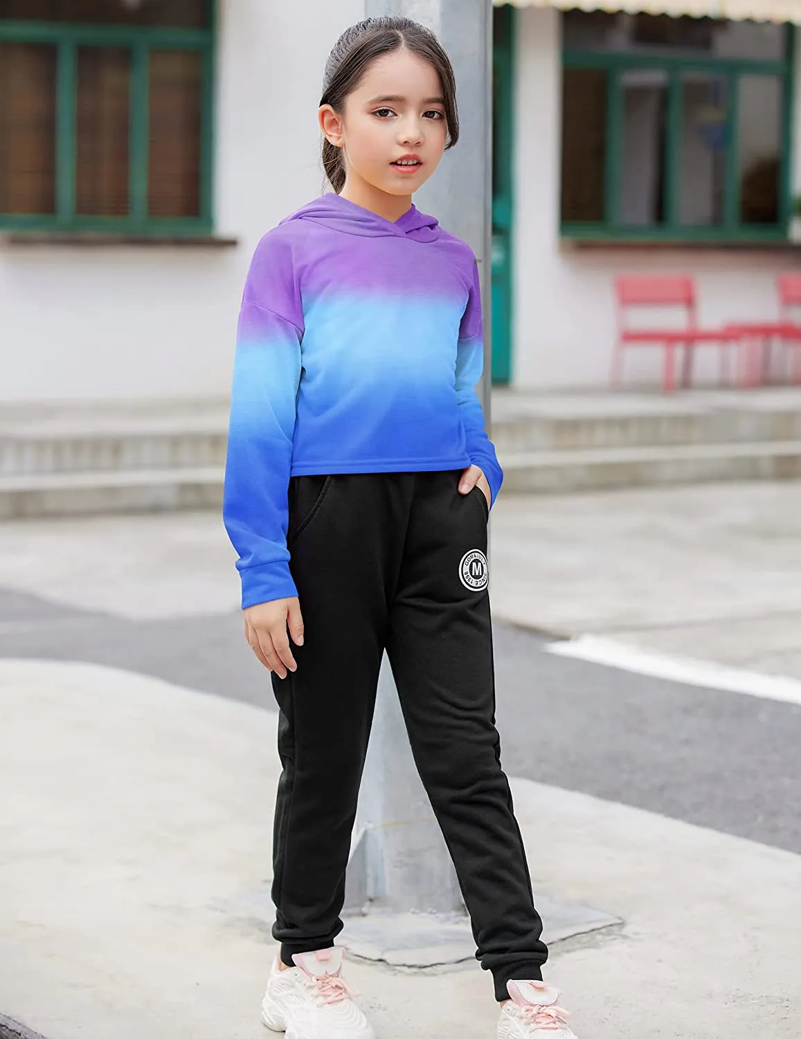 Arshiner Girls Crop Tops Tie-Dye Hoodies Kids Long Sleeve Sweatshirts