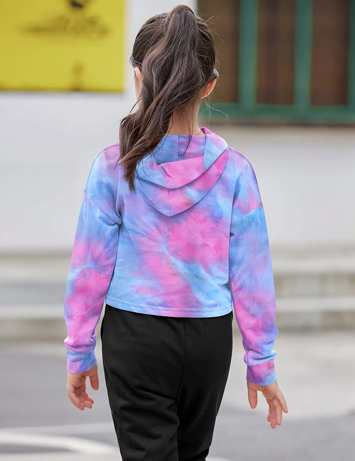 Arshiner Girls Crop Tops Tie-Dye Hoodies Kids Long Sleeve Sweatshirts