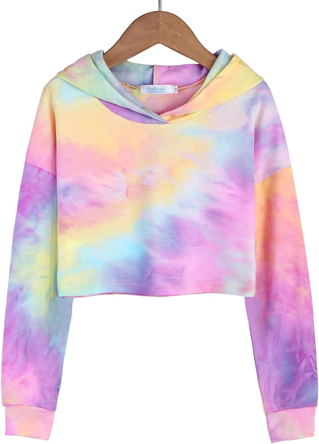 Arshiner Girls Crop Tops Tie-Dye Hoodies Kids Long Sleeve Sweatshirts