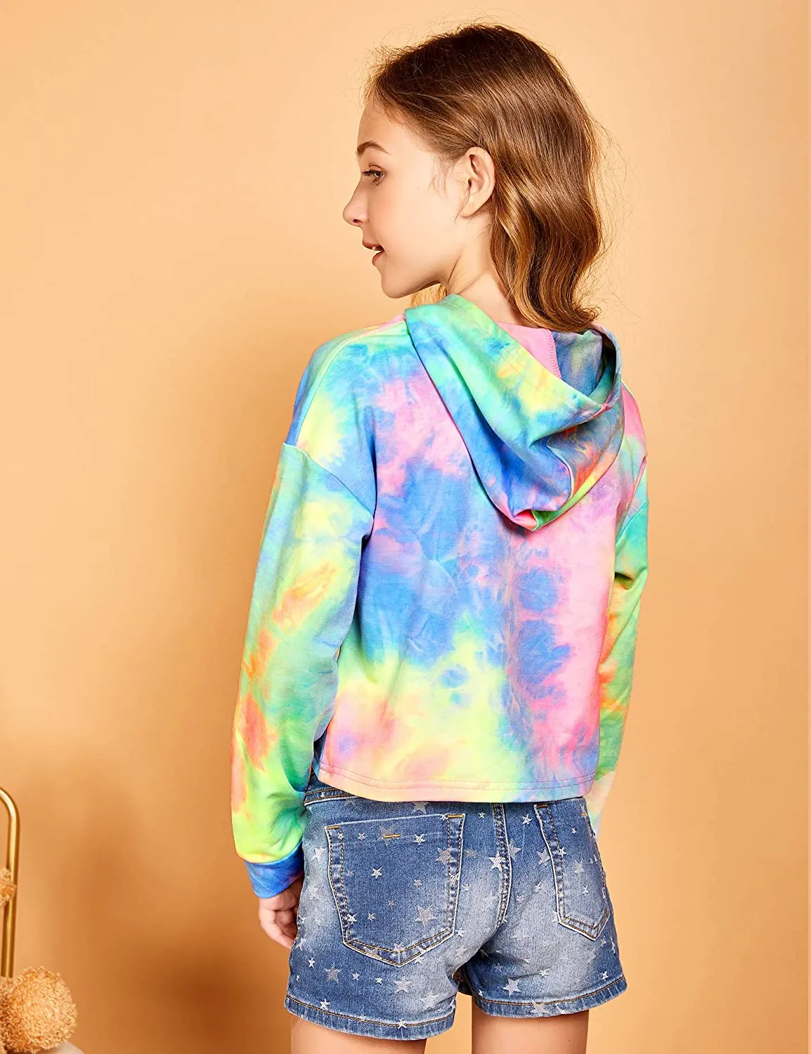 Arshiner Girls Crop Tops Tie-Dye Hoodies Kids Long Sleeve Sweatshirts