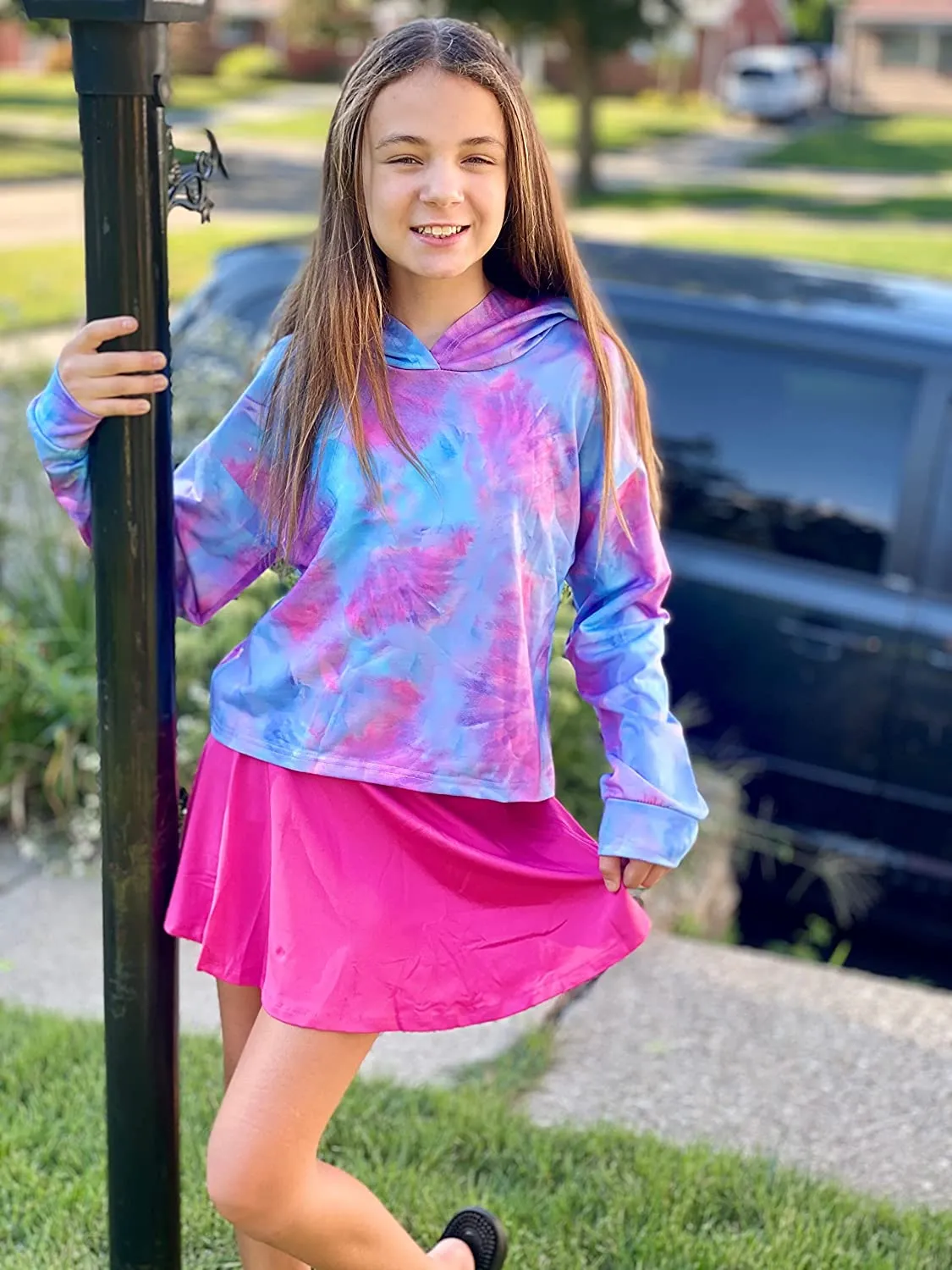 Arshiner Girls Crop Tops Tie-Dye Hoodies Kids Long Sleeve Sweatshirts