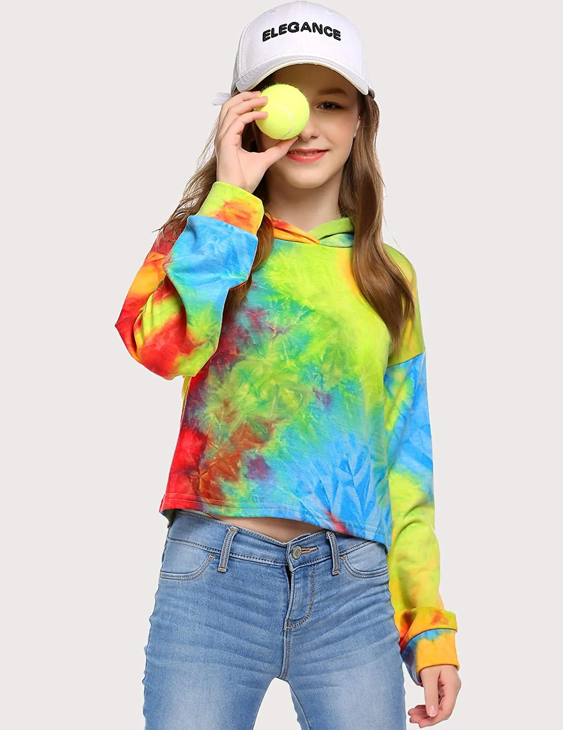 Arshiner Girls Crop Tops Tie-Dye Hoodies Kids Long Sleeve Sweatshirts