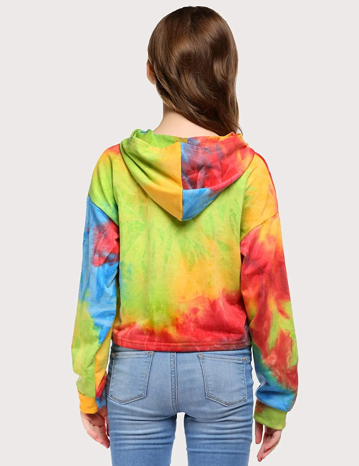 Arshiner Girls Crop Tops Tie-Dye Hoodies Kids Long Sleeve Sweatshirts