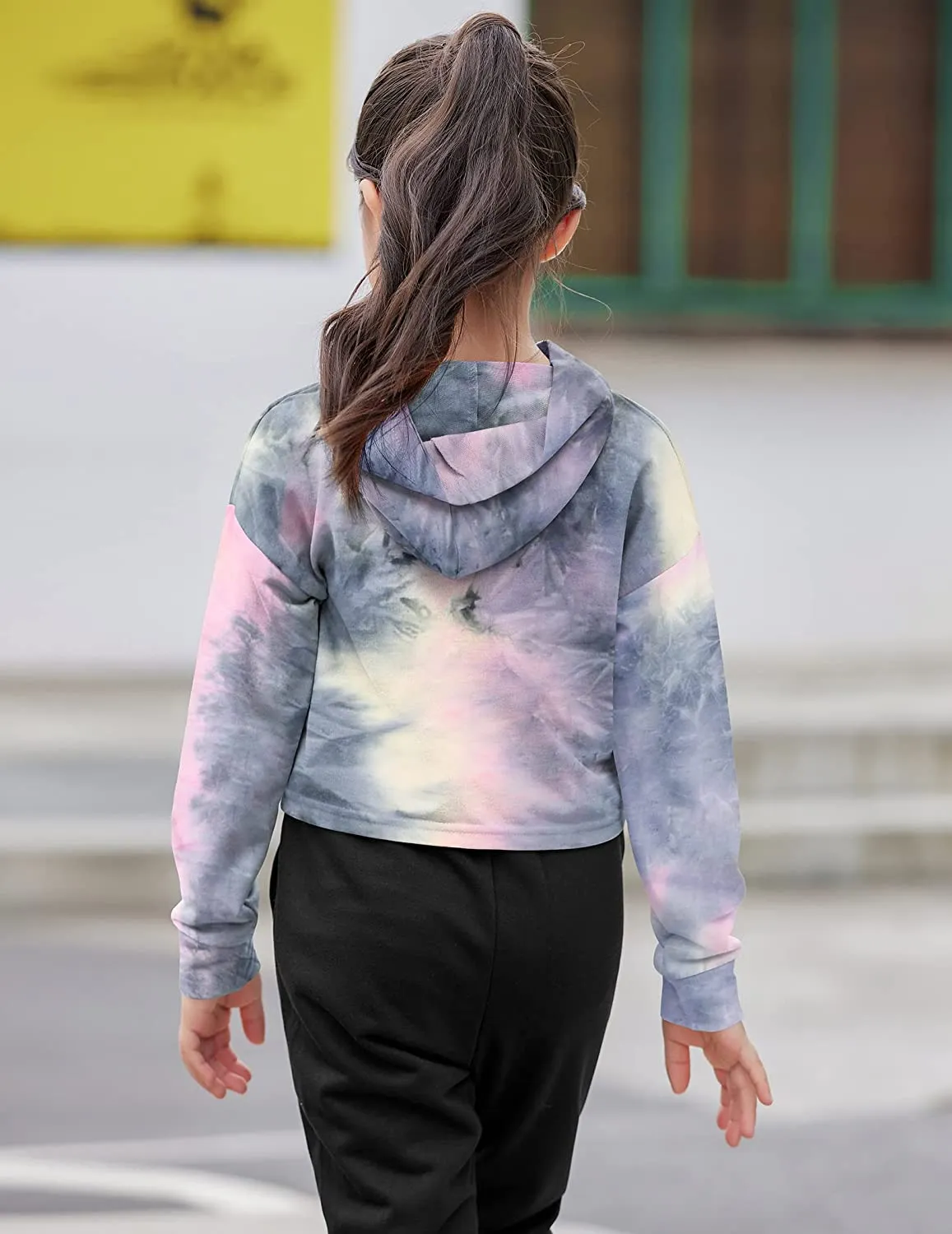 Arshiner Girls Crop Tops Tie-Dye Hoodies Kids Long Sleeve Sweatshirts